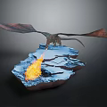 Realistic Dragon With Extended Wings Standing On Icy Surface Spitting Flame