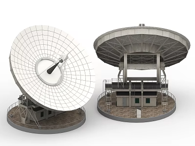 Industrial Dish Antenna Equipment With Grid Structure Circular Top And Support Platforms 3d model