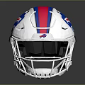 White Football Helmet With Red And Blue Stripes Buffalo Logo And Chrome Facemask Design