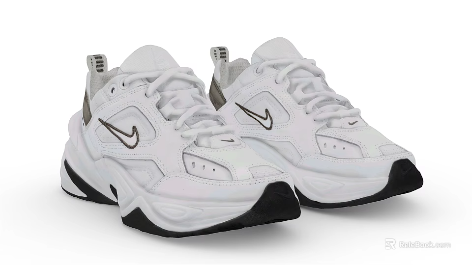 White Nike Casual Sneakers With Black Sole And Classic Logo Design 3d model 
