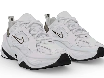 White Nike Casual Sneakers With Black Sole And Classic Logo Design 3d model