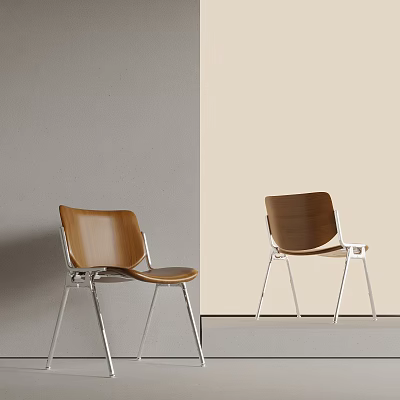 Wooden Chairs With Metal Legs Against Gray And Beige Backdrops 3d model