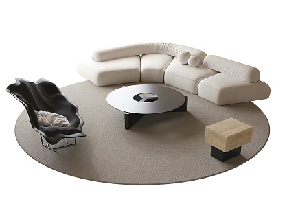 Modern Sofa Coffee Table Combination Round Coffee Table Curved Sofa 3d model