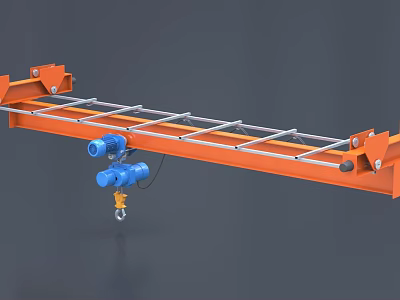 Heavy Duty Industrial Equipment with Orange Beam Blue Motor and Hoist Hook 3d model