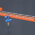 Heavy Duty Industrial Equipment with Orange Beam Blue Motor and Hoist Hook