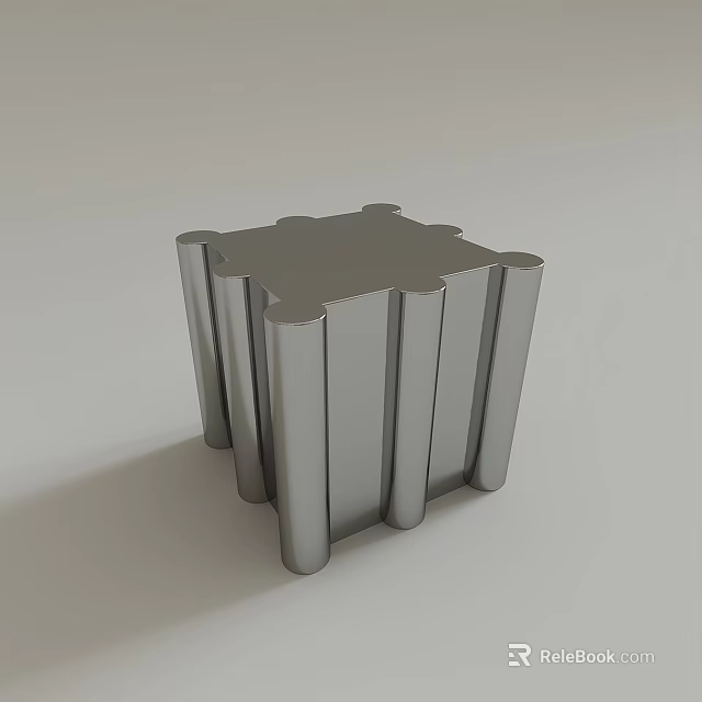 Contemporary Silver Side Table Featuring Geometric Structure And Sleek Cylindrical Legs 3d model 