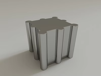 Contemporary Silver Side Table Featuring Geometric Structure And Sleek Cylindrical Legs 3d model