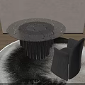Modern Round Table And Gray Chair With Circular Pattern Top Black Legs On Wooden Floor