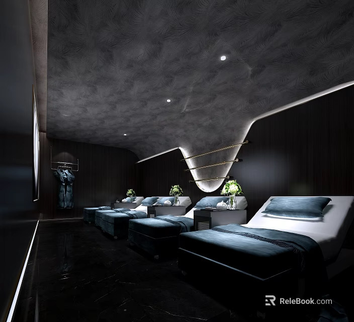 Luxury Club Lounge With Comfortable Reclining Chairs Dark Wood Walls And Modern Lighting 3d model 