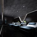 Luxury Club Lounge With Comfortable Reclining Chairs Dark Wood Walls And Modern Lighting