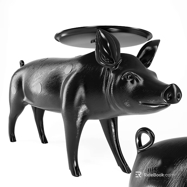 Decorative Black Pig Shaped Coffee Table With Modern Design And Smooth Top 3d model