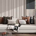 Stylish Throw Pillows in Brown Beige and Checkered Pattern on White Sofa with Blanket in Living Room