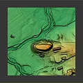 Detailed Green Terrain Model With Yellow Textured Areas And Square Display Structure