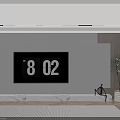 Minimalist Modern TV Background Wall With Digital Clock Plant And Ambient Lighting