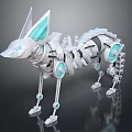 Futuristic Mechanical Wolf With Silver Metallic Body And Blue Transparent Ears