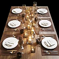 Elegant Formal Tableware Set With White Plates Napkins Glassware And Candles