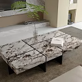 Modern Living Room Marble Coffee Table With Black Metal Legs Vase And Book