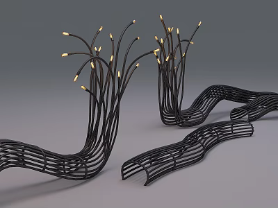 Elegant Outdoor Public Chairs With Curved Wire Structure And Integrated Lights 3d model