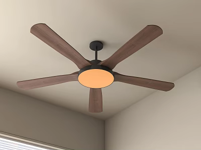 Modern Ceiling Fan With Wooden Blades Round Light And Modern Design For Home Decoration 3d model