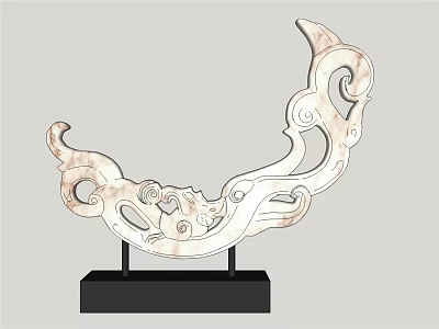 Decorative Ornament Set With Curved Design Intricate Patterns Marble-like Texture And Black Base Stand 3d model