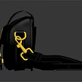 Elegant Black Leather Bag With Golden Buckle And Brand Logo Design