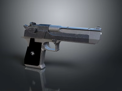 Modern Silver Metallic Pistol 3D Rendered Design With Black Grip And Logo 3d model