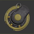 Yellow Tactical Cylindrical Weapon with EX159 Label and Warning Triangle Sign