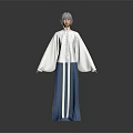 Traditional Chinese Outfit with White Long Sleeved Top Blue Long Skirt and Button Details