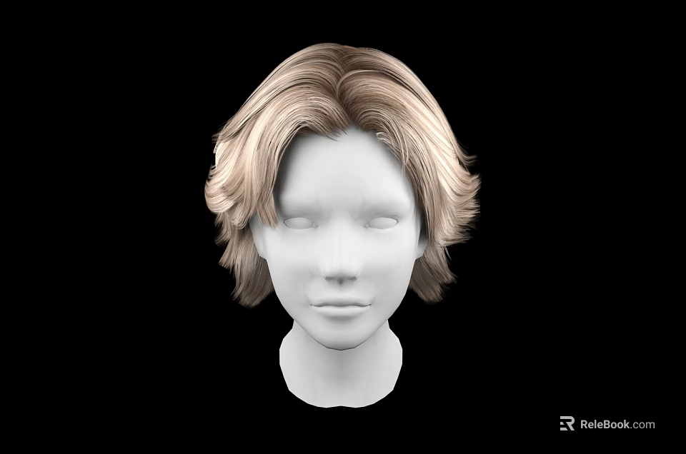 Natural Looking White Head Model With Blonde Short Voluminous Hair Against Black Background 3d model 