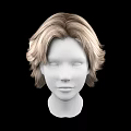 Natural Looking White Head Model With Blonde Short Voluminous Hair Against Black Background