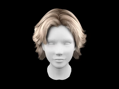 Natural Looking White Head Model With Blonde Short Voluminous Hair Against Black Background 3d model