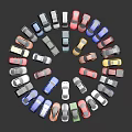Colorful Toy Cars Arranged in Circular Pattern with Various Hues and Models