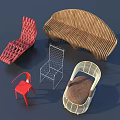 Various Stylish Leisure Chairs With Woven Design Metal Frame And Red Accent Details
