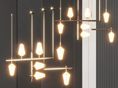 Modern Geometric Chandeliers With Metal Frames And Illuminated Glass Shades 3d model