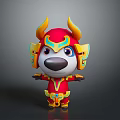 Cute Cartoon Game Movie Character With Red Yellow Decorative Armor And Horns