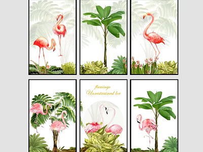 Stylish Flamingo and Tropical Plant Wall Art for Home Decor 3d model