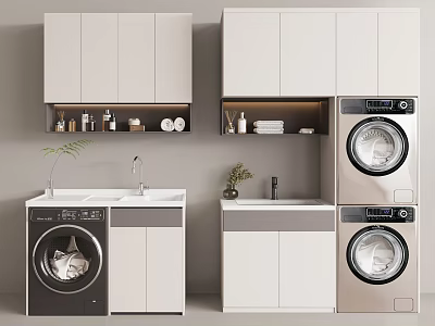 Modern Bathroom Cabinet Design With Washing Machine Sink Countertop And Storage Space 3d model