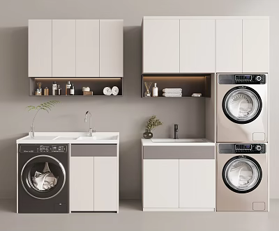 Modern Bathroom Cabinet Design With Washing Machine Sink Countertop And Storage Space 3d model