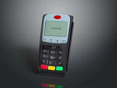 Electronic Payment Terminal With ENTER PIN Screen Numeric Keypad And Colored Buttons 3d model