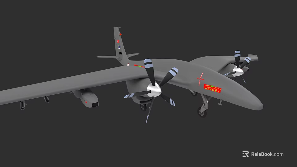 Unmanned Military Drone With Propellers And Underwing Weapon Mounts 3d model 