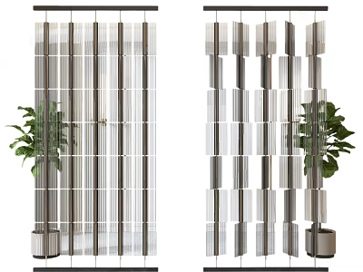 Modern Room Divider With Glass Panels Vertical Structure And Potted Plant Decoration 3d model