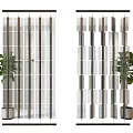 Modern Room Divider With Glass Panels Vertical Structure And Potted Plant Decoration