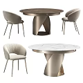 Elegant Modern Round Dining Table Set With Marble Top And Upholstered Chairs 3d model