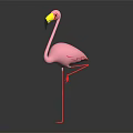 Pink Flamingo Standing On One Leg With Shiny Surface And Dark Background