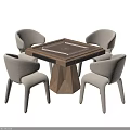 Modern Wooden Entertainment Table With Round Center And Four White Chairs