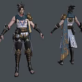Man In Sleeveless Top With Blue Scarf Golden Shoulder Armor And Black Wrist Guards