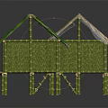 Traditional Rustic Bamboo Stilted Huts With Thatched And Green Leaf Roofs