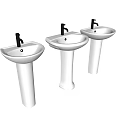 Three White Pedestal Washbasins With Black Faucets Modern Bathroom Design 3d model