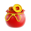 Red Fabric Bag As Daily Necessity With Yellow Rope And Gold Ingots Inside