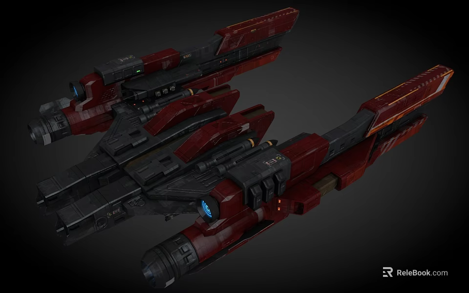 Futuristic Red Science Fiction Spaceships With Sleek Design And Blue Lights 3d model 